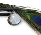 Moonstone Pendant, Gemstone Pendant, Diamond Pendant, Silver Pendant, Pave Diamond Pendant, Oxidized Silver Rainbow Moonstone Pendant