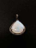 Moonstone Pendant, Gemstone Pendant, Diamond Pendant, Silver Pendant, Pave Diamond Pendant, Oxidized Silver Rainbow Moonstone Pendant