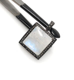 Moonstone Pendant, Gemstone Pendant, Diamond Pendant, Silver Pendant, Pave Diamond Pendant, Oxidized Silver Rainbow Moonstone Pendant
