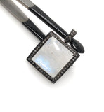 Moonstone Pendant, Gemstone Pendant, Diamond Pendant, Silver Pendant, Pave Diamond Pendant, Oxidized Silver Rainbow Moonstone Pendant