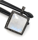 Moonstone Pendant, Gemstone Pendant, Diamond Pendant, Silver Pendant, Pave Diamond Pendant, Oxidized Silver Rainbow Moonstone Pendant