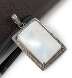 Moonstone Pendant, Gemstone Pendant, Diamond Pendant, Silver Pendant, Pave Diamond Pendant, Oxidized Silver Rainbow Moonstone Pendant