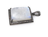 Natural Rainbow Moonstone Diamond Pendant, Oxidized Sterling Silver Pave Pendant, Wholesale Price Genuine Gemstone Pendant for DIY Jewelry