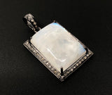 Natural Rainbow Moonstone Diamond Pendant, Oxidized Sterling Silver Pave Pendant, Wholesale Price Genuine Gemstone Pendant for DIY Jewelry