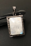 Natural Rainbow Moonstone Diamond Pendant, Oxidized Sterling Silver Pave Pendant, Wholesale Price Genuine Gemstone Pendant for DIY Jewelry