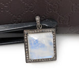 Moonstone Pendant, Gemstone Pendant, Diamond Pendant, Silver Pendant, Pave Diamond Pendant, Oxidized Silver Rainbow Moonstone Pendant