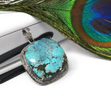 Turquoise Pave Diamond Pendant, Tibetan Turquoise Pendant, Spiritual Healing Gemstone Jewelry, Throat Chakra Pendant, December Birthstone