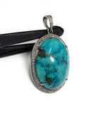 Silver Turquoise Pendant Pave Diamond Pendant, Throat Chakra Healing December Birthstone Jewelry, Spiritual Crystal Pendant, Gifts for Her