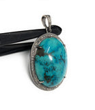Silver Turquoise Pendant Pave Diamond Pendant, Throat Chakra Healing December Birthstone Jewelry, Spiritual Crystal Pendant, Gifts for Her