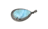 Larimar Pendant, Gemstone Pendant, Sterling Silver Diamond Pendant, Natural Larimar Diamond Pendant, Pave Diamond Pendant, Gemstone Jewelry