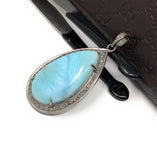 Larimar Pendant, Gemstone Pendant, Sterling Silver Diamond Pendant, Natural Larimar Diamond Pendant, Pave Diamond Pendant, Gemstone Jewelry