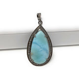 Larimar Pendant, Gemstone Pendant, Sterling Silver Diamond Pendant, Natural Larimar Diamond Pendant, Pave Diamond Pendant, Gemstone Jewelry