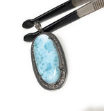 Larimar Gemstone Pendant, Larimar Pave Diamond Pendant, Spiritual Healing Crystal Pendant, Chakra Jewelry, Silver Handmade Jewelry Gifts