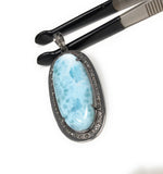 Larimar Gemstone Pendant, Larimar Pave Diamond Pendant, Spiritual Healing Crystal Pendant, Chakra Jewelry, Silver Handmade Jewelry Gifts