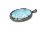 Larimar Pendant, Gemstone Pendant, Silver Pendant, Natural Larimar, Diamond Pendant, Pave Diamond Pendant, Sterling Silver Pendant, DIY