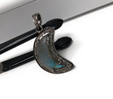 Labradorite Pendant, Gemstone Pendant, Diamond Pendant, Silver Pendant, Moon Shape Labradorite Diamond Pendant, Sterling Silver Jewelry