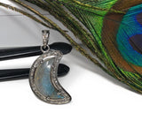Labradorite Pendant, Gemstone Pendant, Diamond Pendant, Silver Pendant, Moon Shape Labradorite Diamond Pendant, Sterling Silver Jewelry
