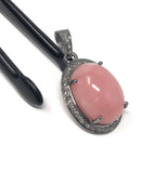 Pink Opal Pendant, Gemstone Pendant, Silver Pendant, Pink Opal Diamond Pendant, Pave Diamond Pendant, Sterling Silver Pendant, DIY Pendant