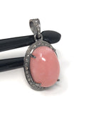 Pink Opal Pendant, Gemstone Pendant, Silver Pendant, Pink Opal Diamond Pendant, Pave Diamond Pendant, Sterling Silver Pendant, DIY Pendant