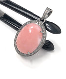 Pink Opal Pendant, Gemstone Pendant, Silver Pendant, Pink Opal Diamond Pendant, Pave Diamond Pendant, Sterling Silver Pendant, DIY Pendant