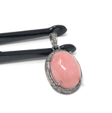 Pink Opal Pendant, Gemstone Pendant, Silver Pendant, Pink Opal Diamond Pendant, Pave Diamond Pendant, Sterling Silver Pendant, DIY Pendant