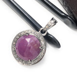 Pink Sapphire Pendant, Diamond Pendant, Silver Gemstone Pendant, Pave Diamond Pendant, Sterling Silver Pendant, Natural Sapphire Jewelry