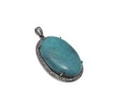 Turquoise Pendant, Silver Pave Diamond Tibetian Turquoise Pendant, Spiritual Chakra Healing Crystal Gemstone Jewelry, December Birthstone
