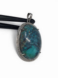 Sterling Silver Turquoise Pave Diamond Pendant, Turquoise Spiritual Healing Jewelry, Throat Chakra Gemstone Pendant, Birthstone Jewelry Gift