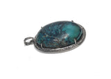Sterling Silver Turquoise Pave Diamond Pendant, Turquoise Spiritual Healing Jewelry, Throat Chakra Gemstone Pendant, Birthstone Jewelry Gift