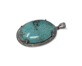 Turquoise Pave Diamond Pendant, Healing Gemstone Jewelry, Spiritual Crystal Birthstone Jewelry, Silver Tibetan Turquoise Pendant Gifts