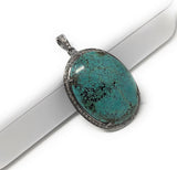 Turquoise Pave Diamond Pendant, Healing Gemstone Jewelry, Spiritual Crystal Birthstone Jewelry, Silver Tibetan Turquoise Pendant Gifts