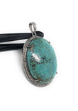Turquoise Pave Diamond Pendant, Healing Gemstone Jewelry, Spiritual Crystal Birthstone Jewelry, Silver Tibetan Turquoise Pendant Gifts