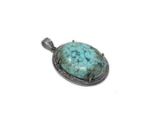 Silver Turquoise Pave Diamond Pendant, Tibetan Turquoise Gemstone Jewelry, Chakra Healing December Birthstone Pendant, Spiritual Jewelry