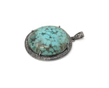 Silver Turquoise Pave Diamond Pendant, Tibetan Turquoise Gemstone Jewelry, Chakra Healing December Birthstone Pendant, Spiritual Jewelry