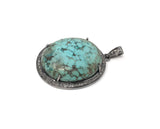 Silver Turquoise Pave Diamond Pendant, Tibetan Turquoise Gemstone Jewelry, Chakra Healing December Birthstone Pendant, Spiritual Jewelry