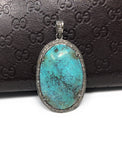 Sterling Silver Turquoise Pendant, Pave Diamond Gemstone Pendant, Spiritual Healing Crystal Jewelry, Chakra Jewelry, December Birthstone