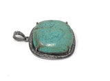 Tibetan Turquoise Pave Diamond Pendant, Spiritual Healing Crystal Pendant, Chakra Jewelry, December Birthstone, 925 Silver Gemstone Jewelry