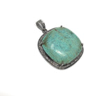 Tibetan Turquoise Pave Diamond Pendant, Spiritual Healing Crystal Pendant, Chakra Jewelry, December Birthstone, 925 Silver Gemstone Jewelry