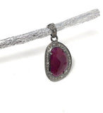 Natural Ruby Pendant, Diamond Pendant, Silver Gemstone Pendant, Pave Diamond Pendant, Sterling Silver Pendant, Genuine Ruby Jewelry