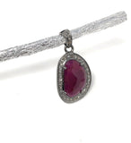 Natural Ruby Pendant, Diamond Pendant, Silver Gemstone Pendant, Pave Diamond Pendant, Sterling Silver Pendant, Genuine Ruby Jewelry