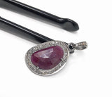 Natural Ruby Pendant, Diamond Pendant, Silver Gemstone Pendant, Pave Diamond Pendant, Sterling Silver Pendant, Genuine Ruby Jewelry