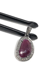 Natural Ruby Pendant, Diamond Pendant, Silver Gemstone Pendant, Pave Diamond Pendant, Sterling Silver Pendant, Genuine Ruby Jewelry