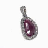Natural Ruby Pendant, Diamond Pendant, Silver Gemstone Pendant, Pave Diamond Pendant, Sterling Silver Pendant, Genuine Ruby Jewelry