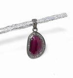 Natural Ruby Pendant, Diamond Pendant, Silver Gemstone Pendant, Pave Diamond Pendant, Sterling Silver Pendant, Genuine Ruby Jewelry