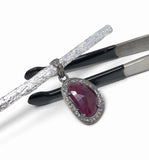 Natural Ruby Pendant, Diamond Pendant, Silver Gemstone Pendant, Pave Diamond Pendant, Sterling Silver Pendant, Genuine Ruby Jewelry