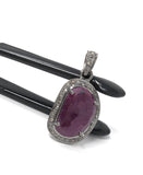 Natural Ruby Pendant, Diamond Pendant, Silver Gemstone Pendant, Pave Diamond Pendant, Sterling Silver Pendant, Genuine Ruby Jewelry