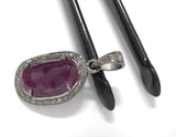 Natural Ruby Pendant, Diamond Pendant, Silver Gemstone Pendant, Pave Diamond Pendant, Sterling Silver Pendant, Genuine Ruby Jewelry