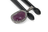 Natural Ruby Pendant, Diamond Pendant, Silver Gemstone Pendant, Pave Diamond Pendant, Sterling Silver Pendant, Genuine Ruby Jewelry