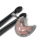 Strawberry Quartz Gemstone Pendant, Moon Crescent Diamond Pendant: Silver, Spiritual Healing Crystal Pendant, Heart Chakra Jewelry