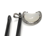 White Moonstone Gemstone Pendant, Moon Crescent Silver Diamond Pendant, Spiritual Healing Crystal Jewelry, Chakra Jewelry, June Birthstone